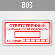 Знак «Ответственный за пожарную безопасность», B03 (металл, 200х100 мм)